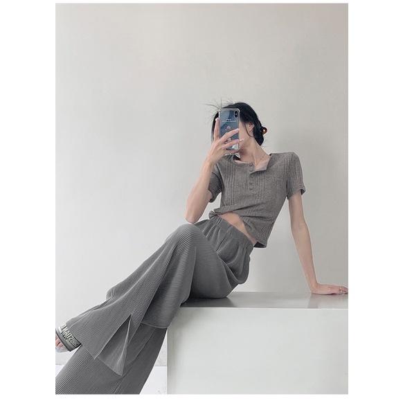 ʀᴏᴀɴɴᴀ_ᴋʀ輕飄飄高腰大長腿垂墜感前開叉冰絲闊腿雪紡褲寬鬆休閒顯瘦直筒拖地長褲白色落地褲-細節圖7