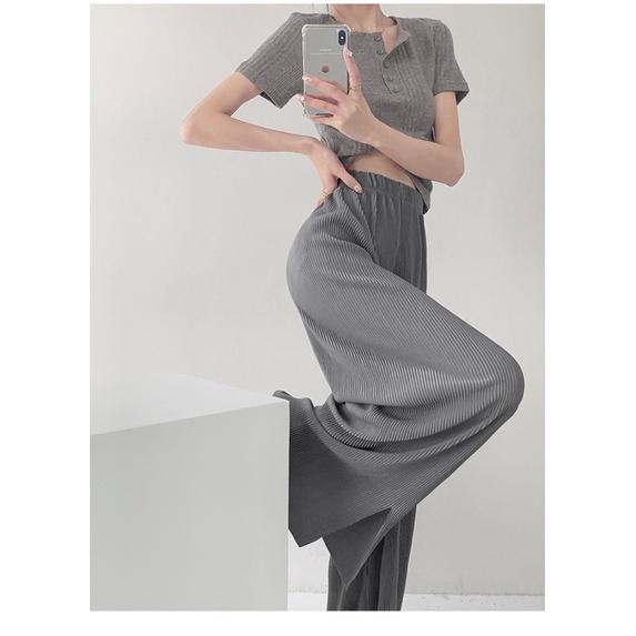 ʀᴏᴀɴɴᴀ_ᴋʀ輕飄飄高腰大長腿垂墜感前開叉冰絲闊腿雪紡褲寬鬆休閒顯瘦直筒拖地長褲白色落地褲-細節圖8