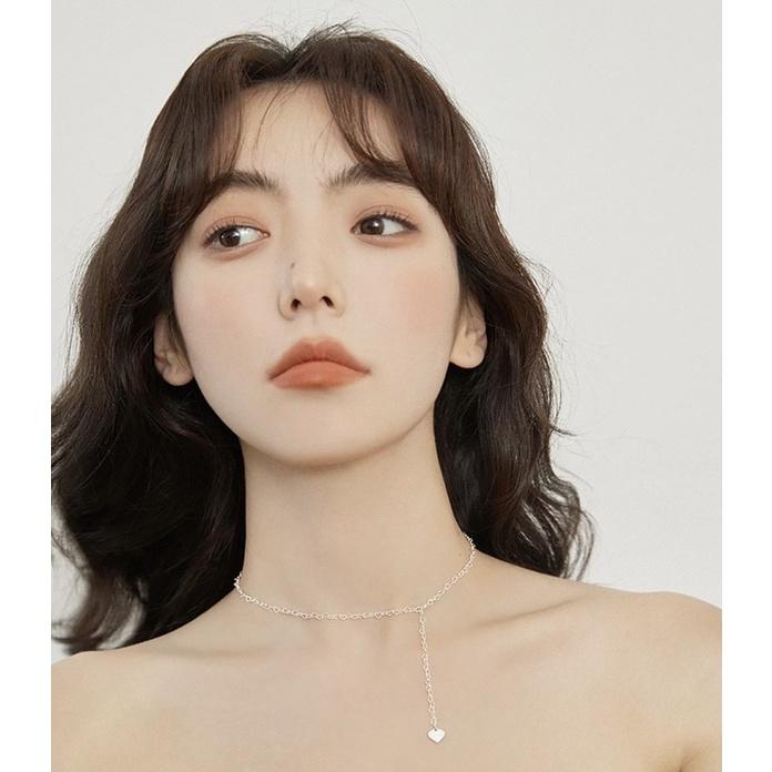 ʀᴏᴀɴɴᴀ_ᴋʀ獨一無二迷你白銀色愛心設計鎖骨鏈心形簡約百搭疊戴ins日韓潮流短款項鍊-細節圖3