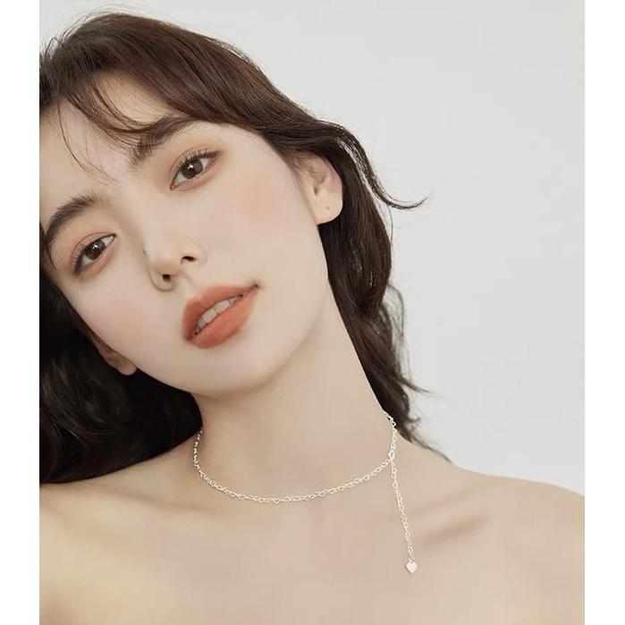 ʀᴏᴀɴɴᴀ_ᴋʀ獨一無二迷你白銀色愛心設計鎖骨鏈心形簡約百搭疊戴ins日韓潮流短款項鍊-細節圖4