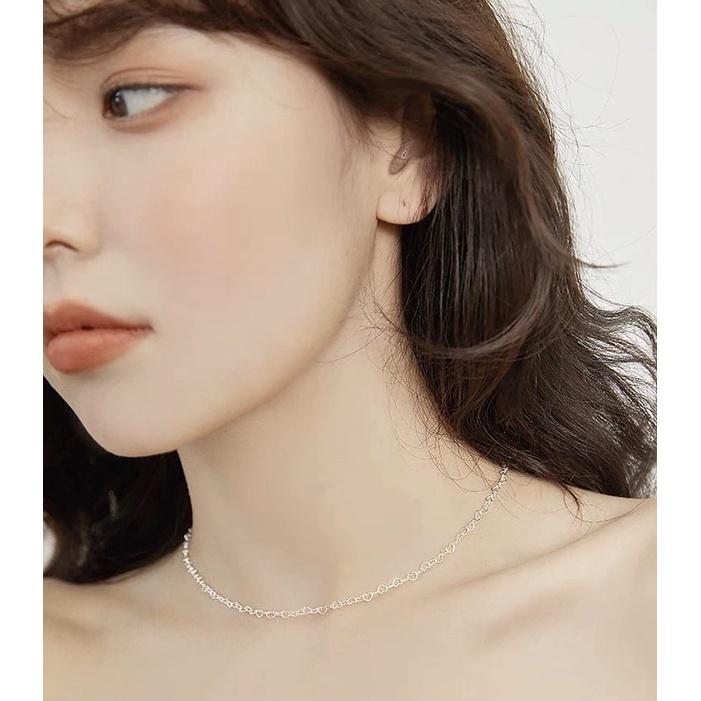 ʀᴏᴀɴɴᴀ_ᴋʀ獨一無二迷你白銀色愛心設計鎖骨鏈心形簡約百搭疊戴ins日韓潮流短款項鍊-細節圖6