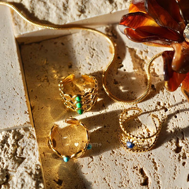 ʀᴏᴀɴɴᴀ_ᴋʀ埃及彩色仿天然石多層小眾戒指浪漫ins度假風開口鈦鋼戒指-細節圖4