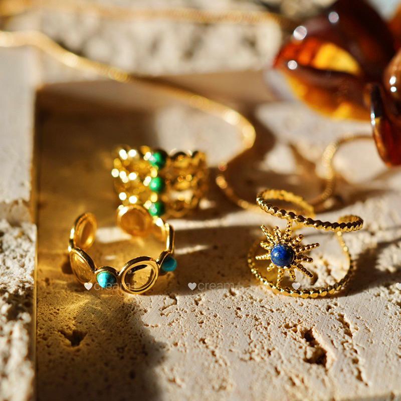 ʀᴏᴀɴɴᴀ_ᴋʀ埃及彩色仿天然石多層小眾戒指浪漫ins度假風開口鈦鋼戒指-細節圖5