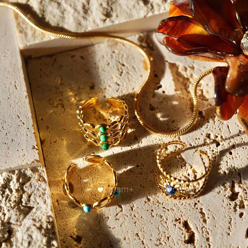 ʀᴏᴀɴɴᴀ_ᴋʀ埃及彩色仿天然石多層小眾戒指浪漫ins度假風開口鈦鋼戒指-細節圖6