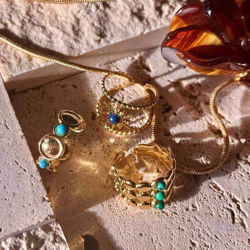 ʀᴏᴀɴɴᴀ_ᴋʀ埃及彩色仿天然石多層小眾戒指浪漫ins度假風開口鈦鋼戒指-細節圖7