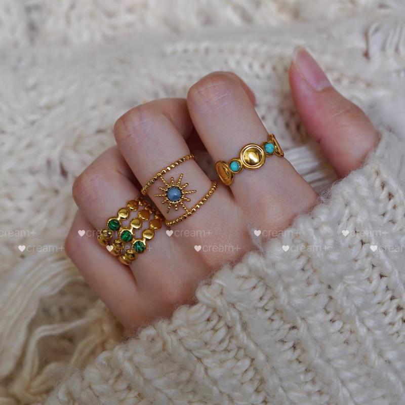 ʀᴏᴀɴɴᴀ_ᴋʀ埃及彩色仿天然石多層小眾戒指浪漫ins度假風開口鈦鋼戒指-細節圖9