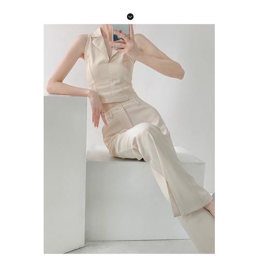 ʀᴏᴀɴɴᴀ_ᴋʀ歐美街頭垂墜感開叉西裝褲高腰修身顯瘦直筒休閒拖地褲白色落地褲神褲-細節圖3