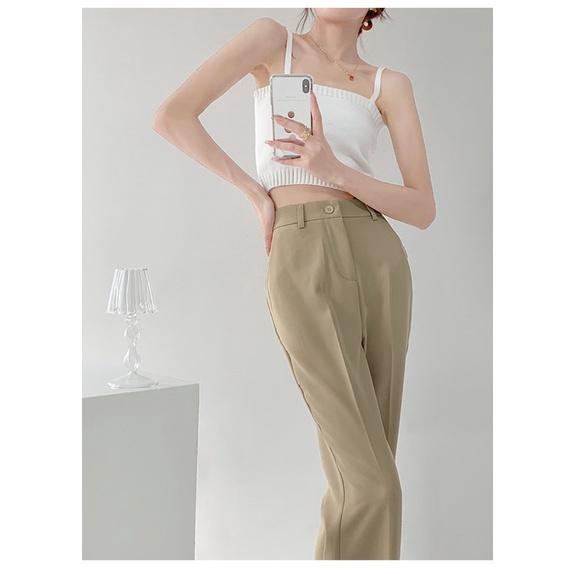 ʀᴏᴀɴɴᴀ_ᴋʀ歐美街頭垂墜感開叉西裝褲高腰修身顯瘦直筒休閒拖地褲白色落地褲神褲-細節圖4