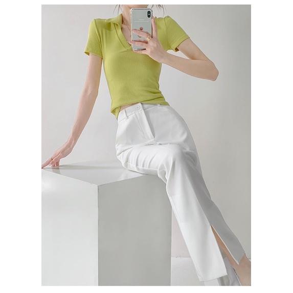 ʀᴏᴀɴɴᴀ_ᴋʀ歐美街頭垂墜感開叉西裝褲高腰修身顯瘦直筒休閒拖地褲白色落地褲神褲-細節圖6