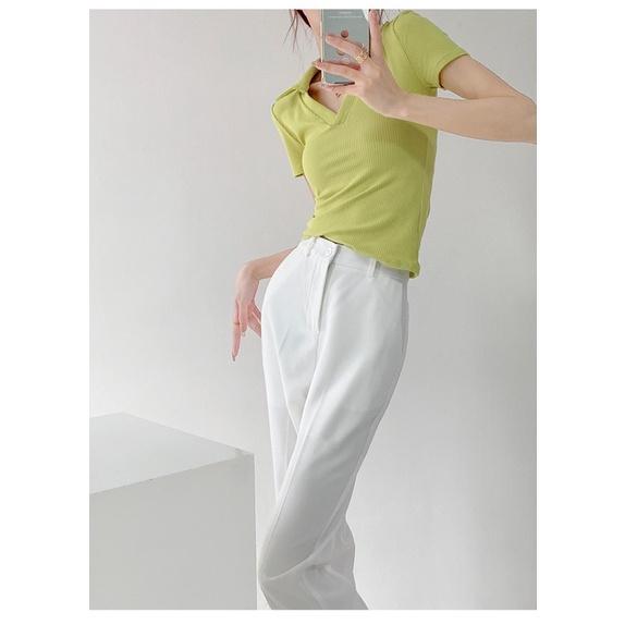 ʀᴏᴀɴɴᴀ_ᴋʀ歐美街頭垂墜感開叉西裝褲高腰修身顯瘦直筒休閒拖地褲白色落地褲神褲-細節圖7