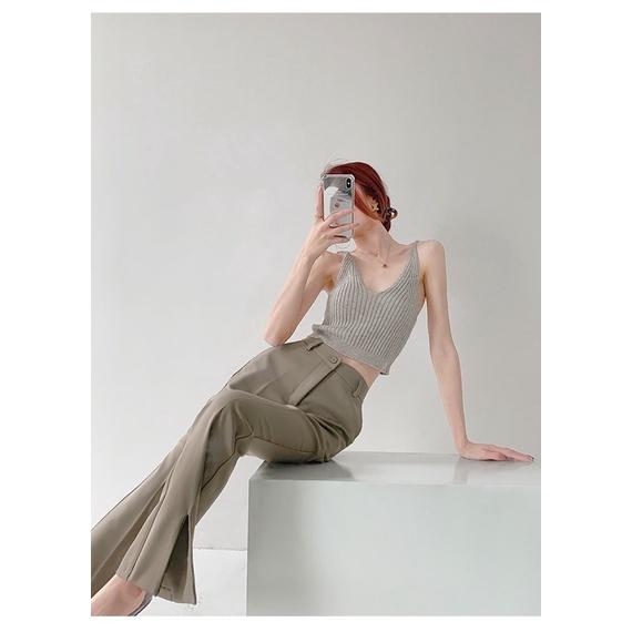 ʀᴏᴀɴɴᴀ_ᴋʀ歐美街頭垂墜感開叉西裝褲高腰修身顯瘦直筒休閒拖地褲白色落地褲神褲-細節圖8