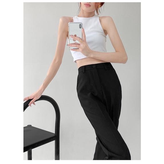 ʀᴏᴀɴɴᴀ_ᴋʀ歐美街頭垂墜感開叉西裝褲高腰修身顯瘦直筒休閒拖地褲白色落地褲神褲-細節圖9