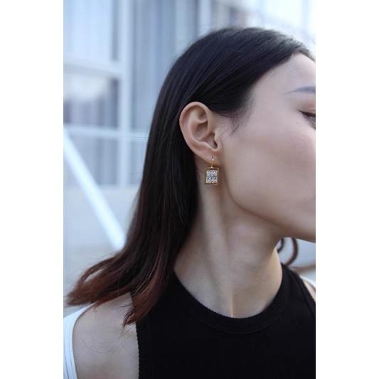 ʀᴏᴀɴɴᴀ_ᴋʀ冰島系列超閃鋯石日系耳環幾何方形透明耳飾簡約韓國chic耳釘-細節圖9