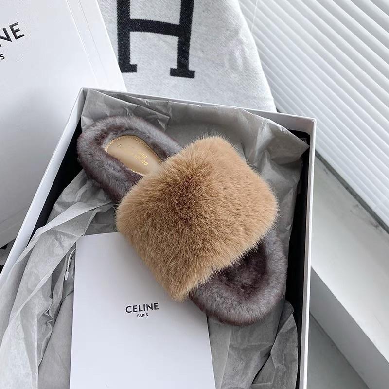 ʀᴏᴀɴɴᴀ_ᴋʀ正韓一字羊羔絨毛撞色拼接時髦潮流外出毛毛拖鞋-細節圖2