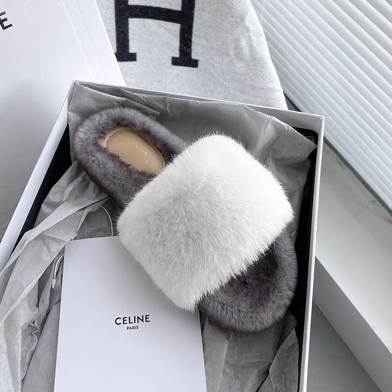 ʀᴏᴀɴɴᴀ_ᴋʀ正韓一字羊羔絨毛撞色拼接時髦潮流外出毛毛拖鞋-細節圖4