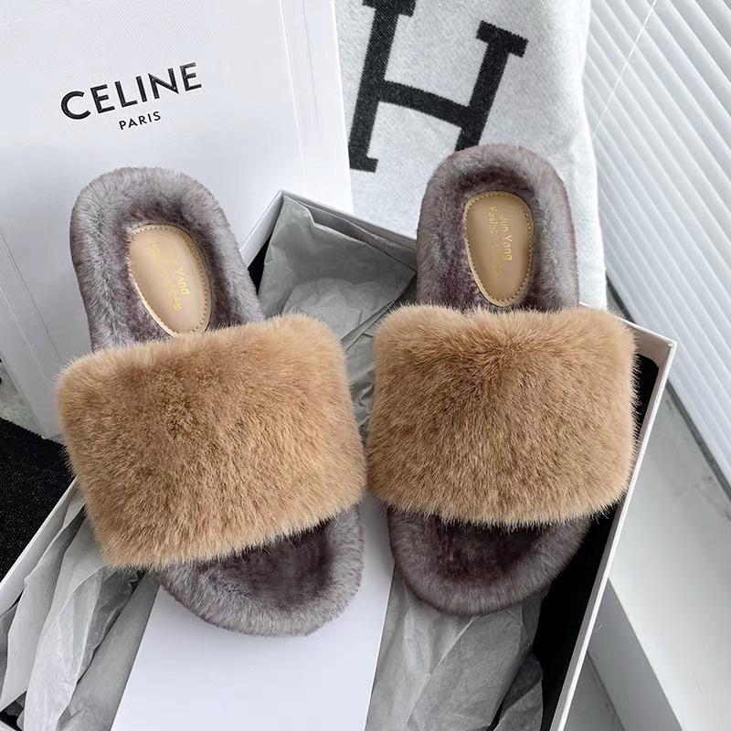 ʀᴏᴀɴɴᴀ_ᴋʀ正韓一字羊羔絨毛撞色拼接時髦潮流外出毛毛拖鞋-細節圖6