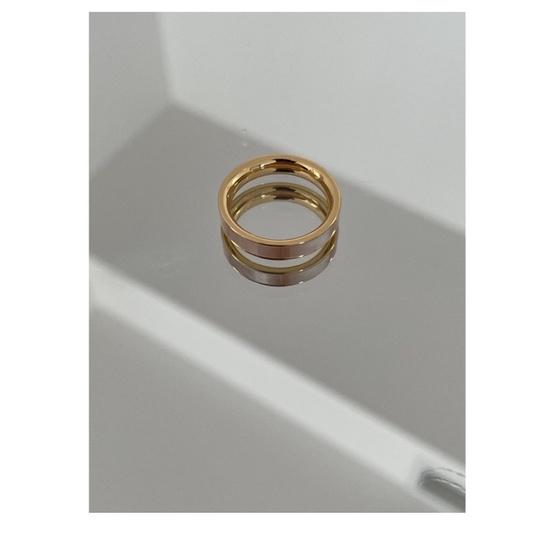 ʀᴏᴀɴɴᴀ_ᴋʀ七彩光暈粉白天然貝母戒指女黃銅鍍金時尚簡約細窄指環-細節圖5