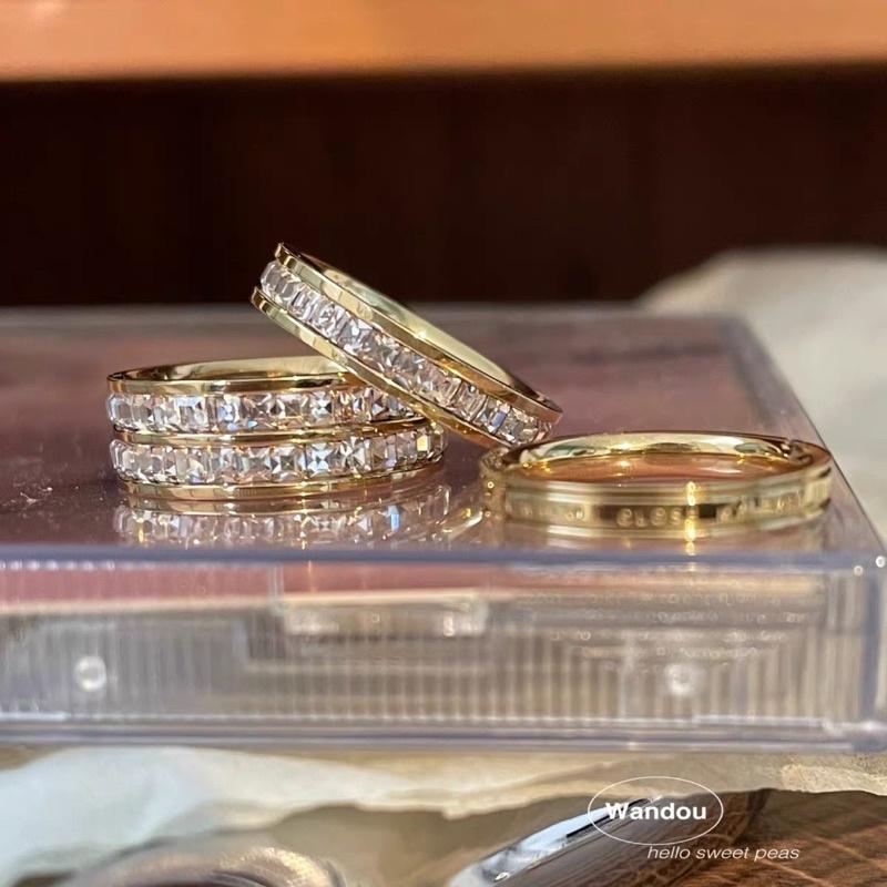 ʀᴏᴀɴɴᴀ_ᴋʀ爆閃🔥鈦鋼不掉色一圈滿鑽戒指單層雙層輕奢華派對食指戒-細節圖2