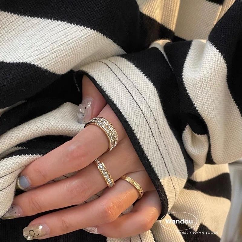 ʀᴏᴀɴɴᴀ_ᴋʀ爆閃🔥鈦鋼不掉色一圈滿鑽戒指單層雙層輕奢華派對食指戒-細節圖4