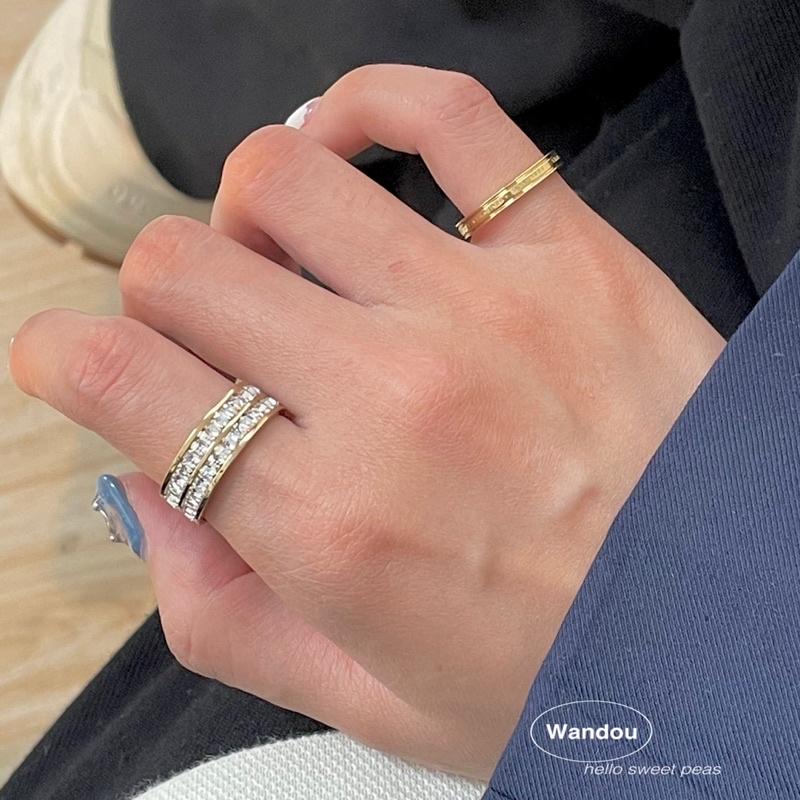 ʀᴏᴀɴɴᴀ_ᴋʀ爆閃🔥鈦鋼不掉色一圈滿鑽戒指單層雙層輕奢華派對食指戒-細節圖6