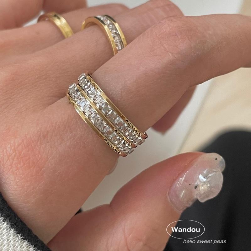 ʀᴏᴀɴɴᴀ_ᴋʀ爆閃🔥鈦鋼不掉色一圈滿鑽戒指單層雙層輕奢華派對食指戒-細節圖8