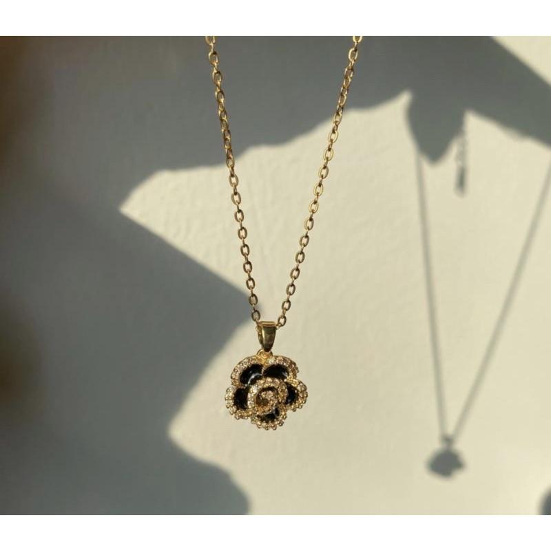 ʀᴏᴀɴɴᴀ_ᴋʀ「香榭麗舍」項鍊小眾設計師款高級感輕奢法式微鑲鑽山茶花鎖骨鍊毛衣鍊-細節圖6