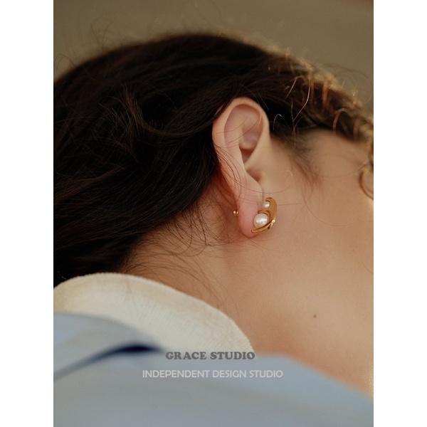 ʀᴏᴀɴɴᴀ_ᴋʀ 「蘇美之吻💋」 高質感小眾立體設計珍珠元素耳釘高級感設計師耳環ins耳飾-細節圖6