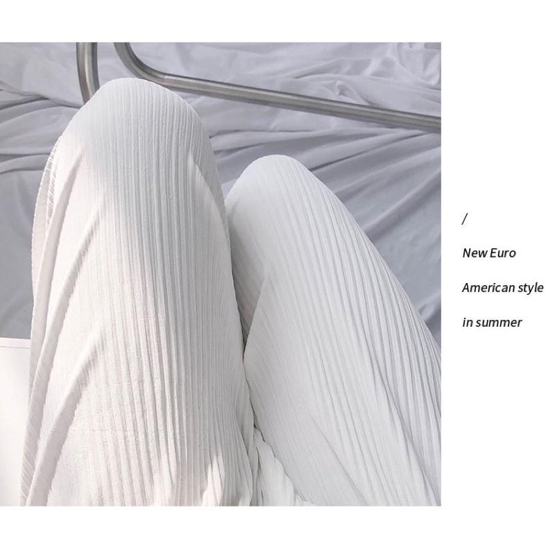 ʀᴏᴀɴɴᴀ_ᴋʀ仙氣飄飄冰絲百褶闊腿褲夏季薄款垂墜感白色褶皺長褲高腰顯瘦仙仙子拖地大長腿落地褲-細節圖3