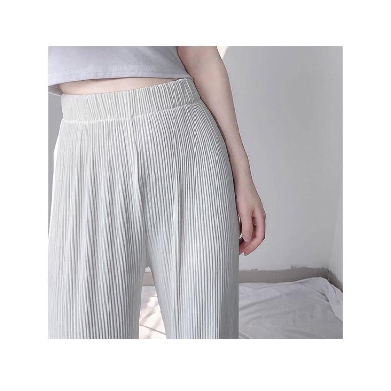 ʀᴏᴀɴɴᴀ_ᴋʀ仙氣飄飄冰絲百褶闊腿褲夏季薄款垂墜感白色褶皺長褲高腰顯瘦仙仙子拖地大長腿落地褲-細節圖4
