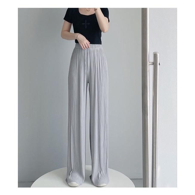 ʀᴏᴀɴɴᴀ_ᴋʀ仙氣飄飄冰絲百褶闊腿褲夏季薄款垂墜感白色褶皺長褲高腰顯瘦仙仙子拖地大長腿落地褲-細節圖7