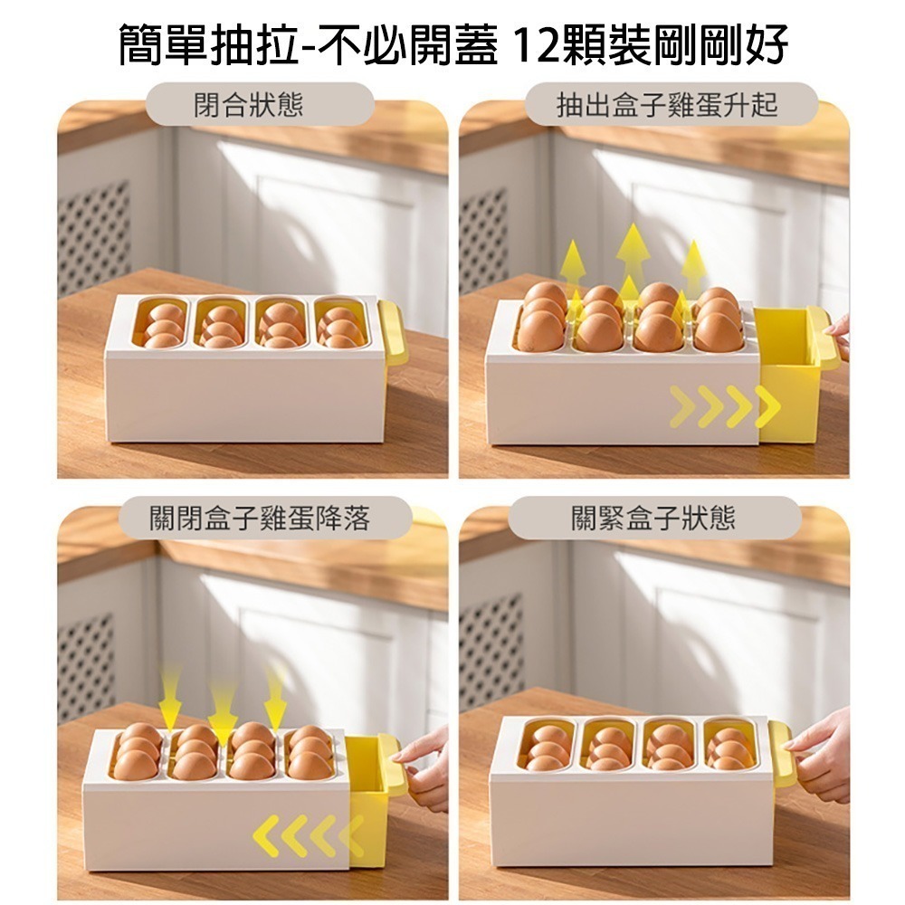 抽屜式12格雞蛋盒 升降蛋盒 雞蛋收納盒 拿取方便 冰箱蛋盒 鴨蛋盒 一蛋一格 可加疊省空間 I772-細節圖3