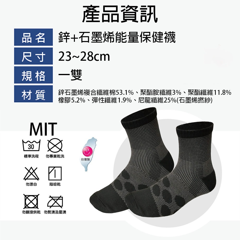 MIT 台灣製 微笑標章 鋅+石墨烯能量襪 船型襪 1/2襪 遠紅外線能量 抗菌消臭 舒適透氣 彈性佳-細節圖7