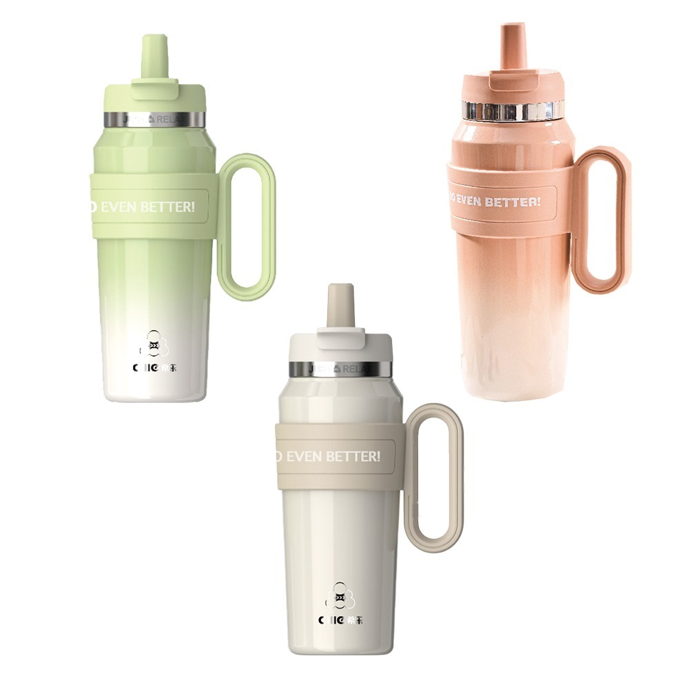 希樂 大容量900ML絢麗陶瓷保溫杯 漸層色 大握把 陶瓷塗層 密封防漏 冰霸杯 保溫杯 防塵吸管杯 環保杯 I508-細節圖2