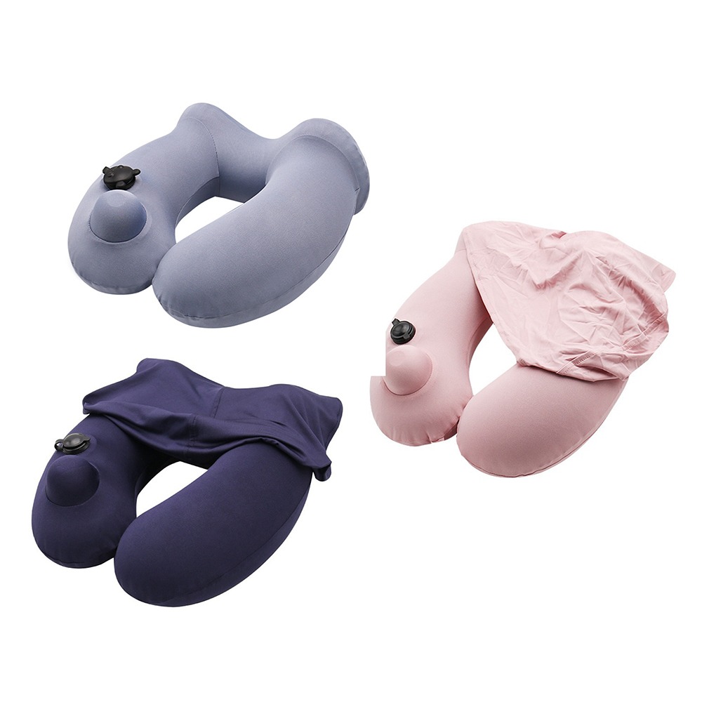 按壓充氣護頸枕 U型枕 旅行枕 按壓充氣 親膚冰爽面料 遮光帽U型枕 護頸脖 充氣頸枕 飛機枕 午睡枕 I214-細節圖2