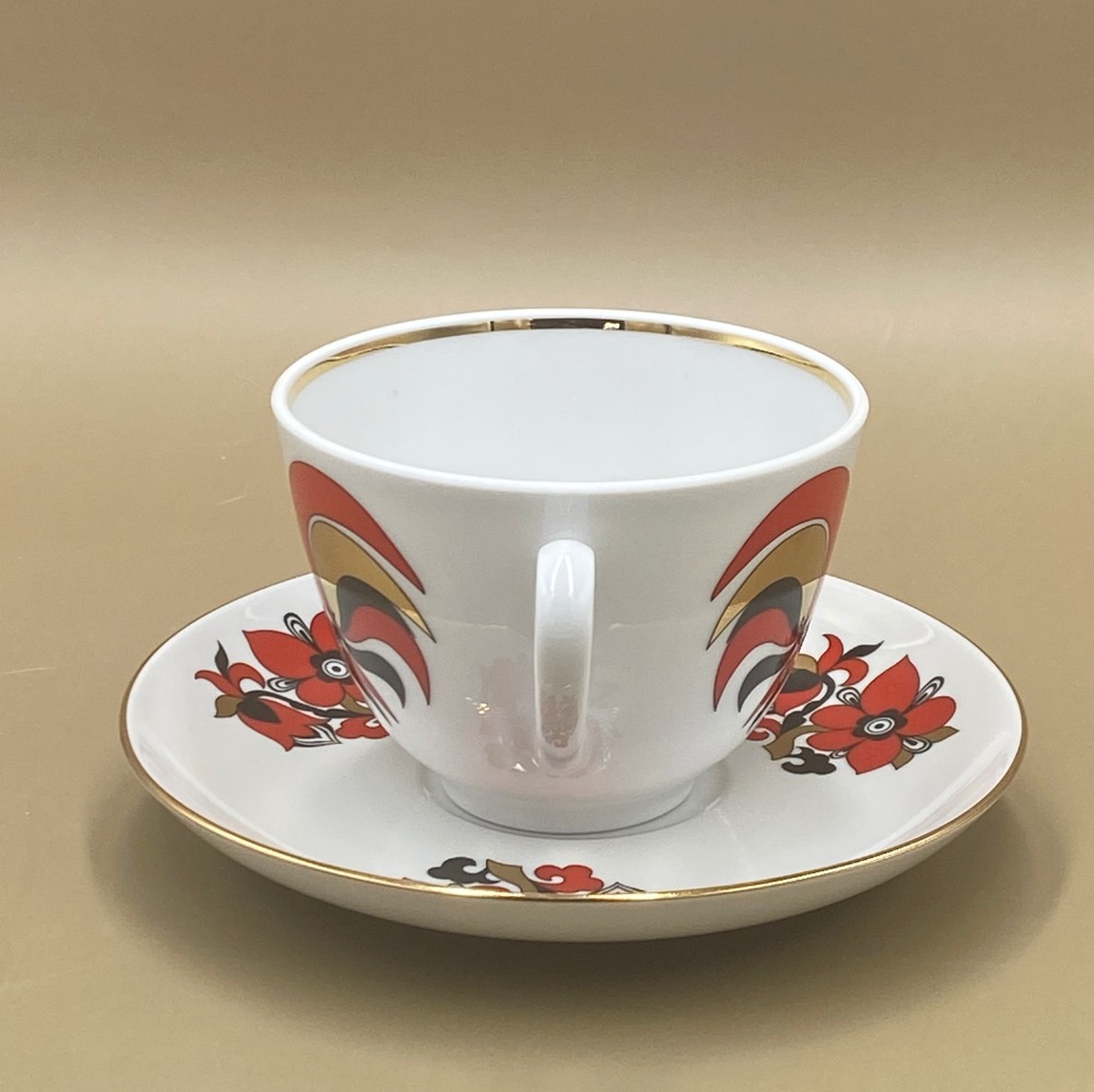 俄羅斯Imperial porcelain皇家瓷器金邊紅金公雞咖啡/花茶杯組（2023-1-31-16）-細節圖2