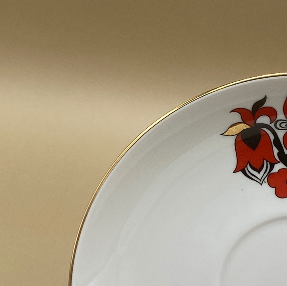 俄羅斯Imperial porcelain皇家瓷器金邊紅金公雞咖啡/花茶杯組（2023-1-31-16）-細節圖5