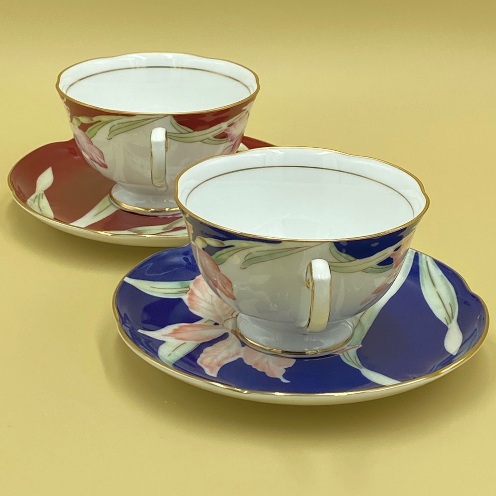 日本Hoya保谷White Shadow紅藍底蘭花花茶對杯組（2957-2-32-26）200ml-細節圖2