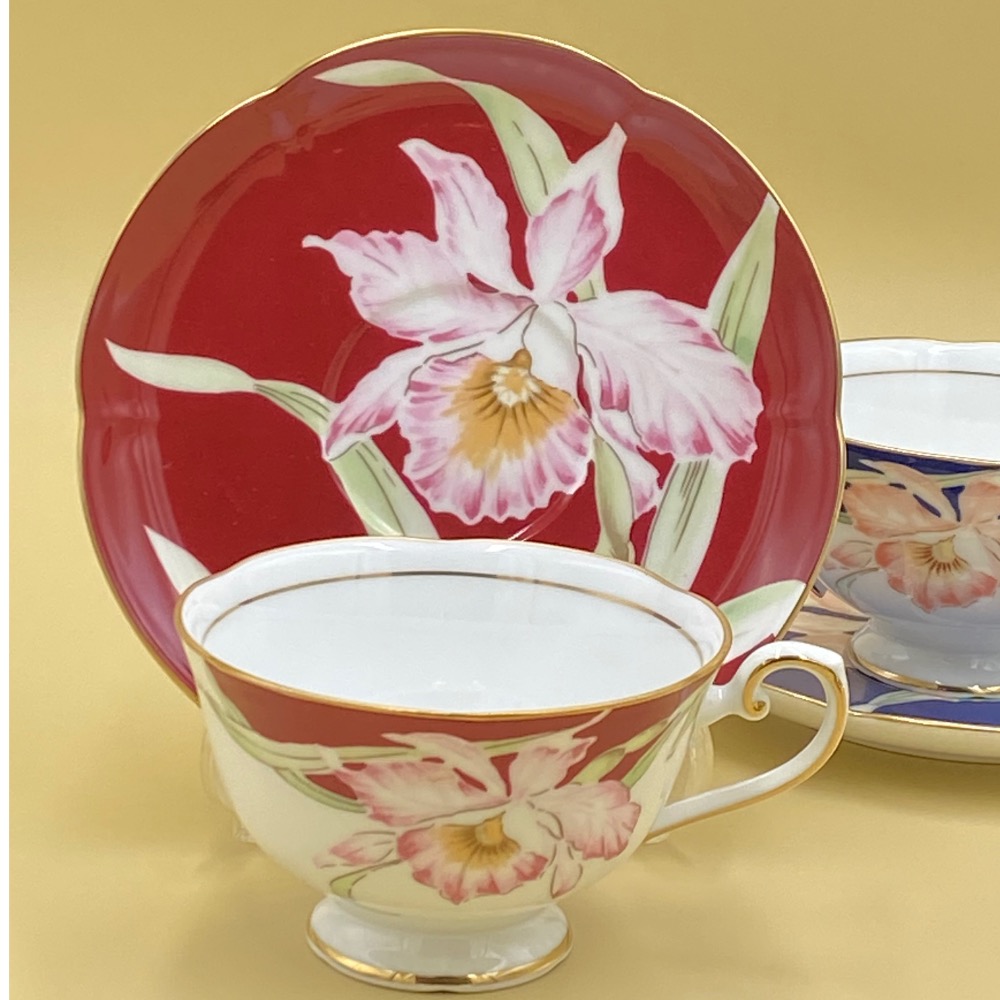 日本Hoya保谷White Shadow紅藍底蘭花花茶對杯組（2957-2-32-26）200ml-細節圖4