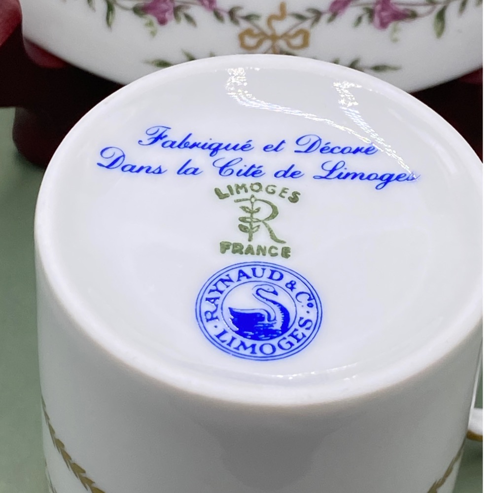 法國Limoges利摩日Raynaud雷諾金色絲帶花束濃縮咖啡杯組（6369-2-2-33-9）120ml-細節圖8