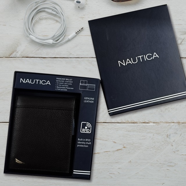 【Nautica】男皮夾 短夾 荔紋 牛皮夾 獨立卡夾 品牌紙盒裝／船型標黑色-細節圖6