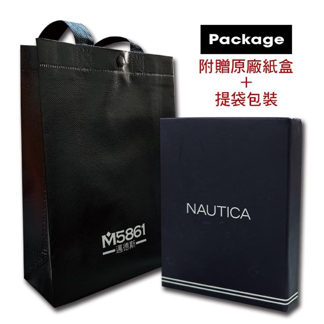 【Nautica】男皮夾 短夾 荔紋 牛皮夾 獨立卡夾 品牌紙盒裝／船型標黑色-細節圖7