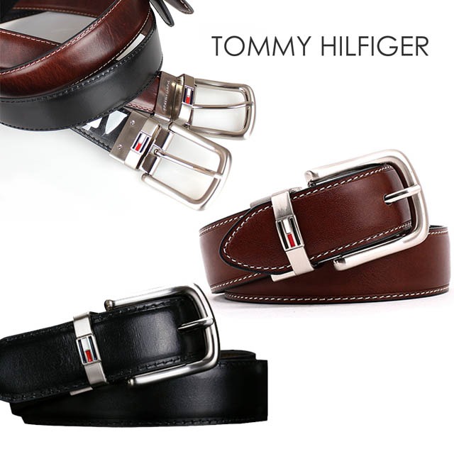 【Tommy】Tommy Hilfiger 男皮帶 皮帶 雙面雙色 大LOGO標設計 銀扣頭／咖+黑-細節圖6