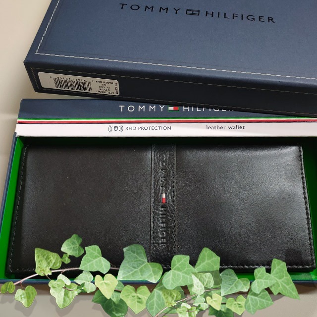 【Tommy】Tommy Hilfiger 男皮夾 長夾 牛皮中標設計 多卡夾 三鈔層 品牌盒裝／黑色-細節圖5