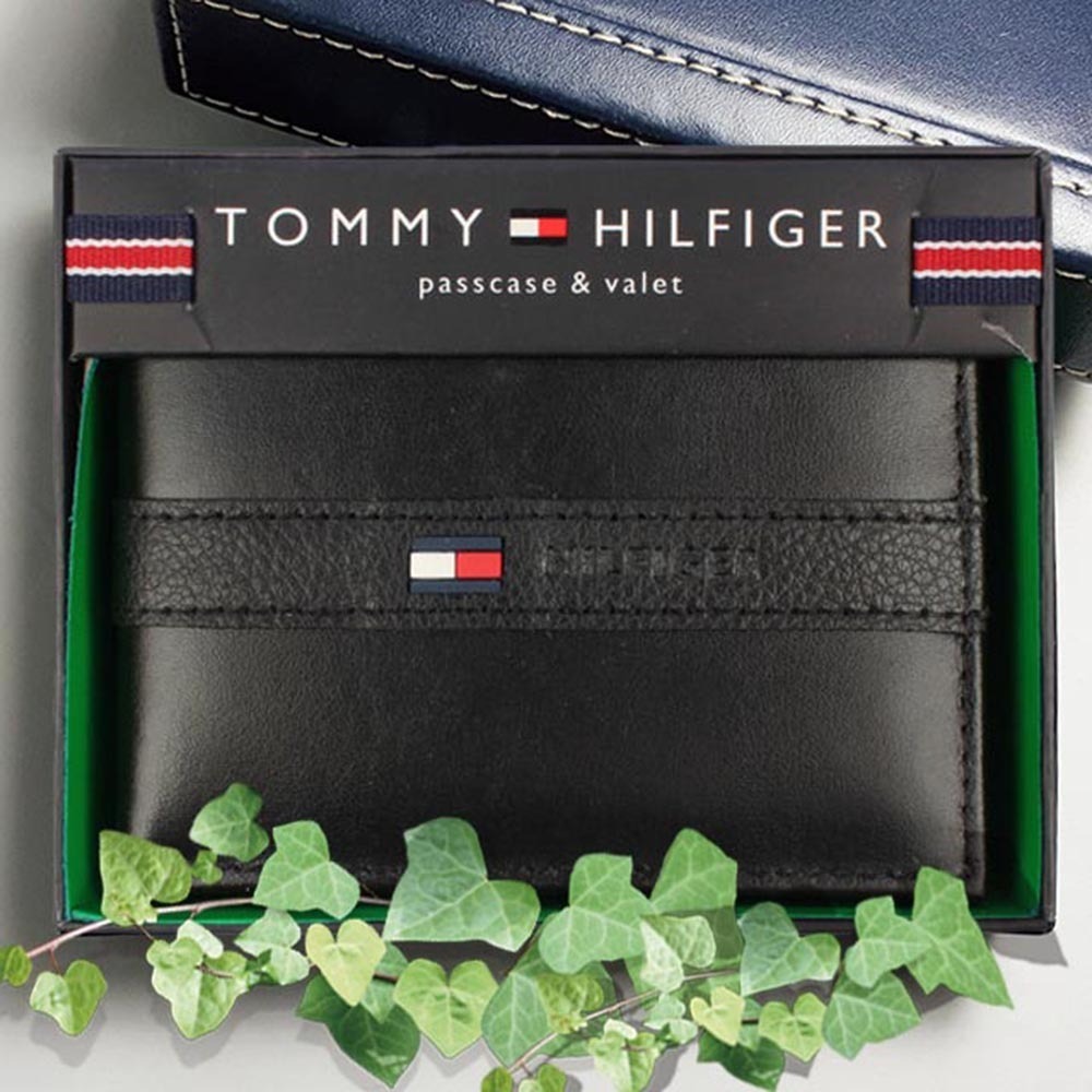 【Tommy】Tommy Hilfiger 男皮夾 短夾 牛皮夾 中標設計 多卡夾 獨立卡夾 大鈔夾 品牌盒裝／黑色-細節圖4