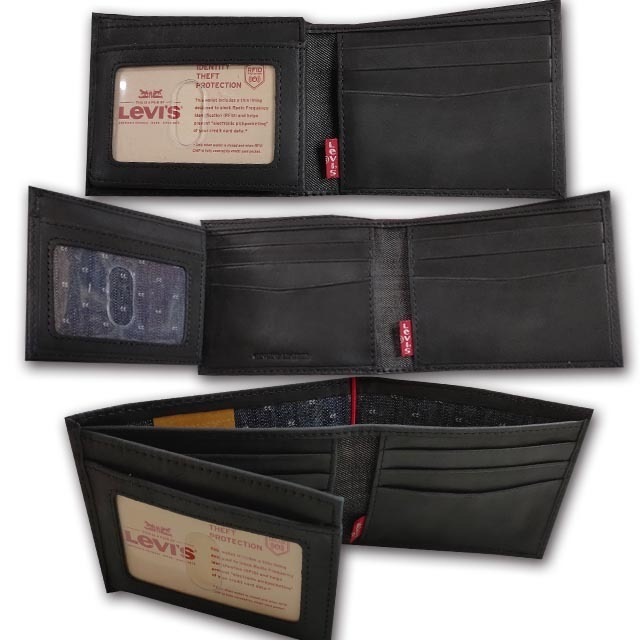 【Levis】Levi＇s 男皮夾 短夾 牛皮夾 銘標Logo 吊牌+黑色紙盒裝／黑色-細節圖3