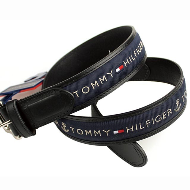 【Tommy】Tommy Hilfiger 男皮帶 皮帶 皮面+帆布經典LOGO設計 銀扣頭／黑色-細節圖4