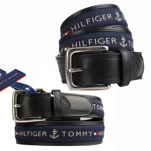 【Tommy】Tommy Hilfiger 男皮帶 皮帶 皮面+帆布經典LOGO設計 銀扣頭／黑色-細節圖7