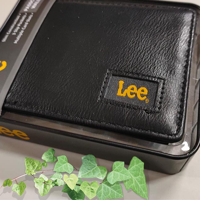 【Lee】男皮夾 短夾 黃色Lee標 皮革皮夾 鐵盒底座＋黑紙盒／黑色-細節圖4
