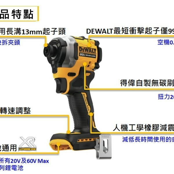 含稅【新宇五金工具行】單主機公司貨 美國 DEWALT 得偉 DCF850 20V無刷衝擊起子機 電動起子機 螺絲起子機-細節圖2