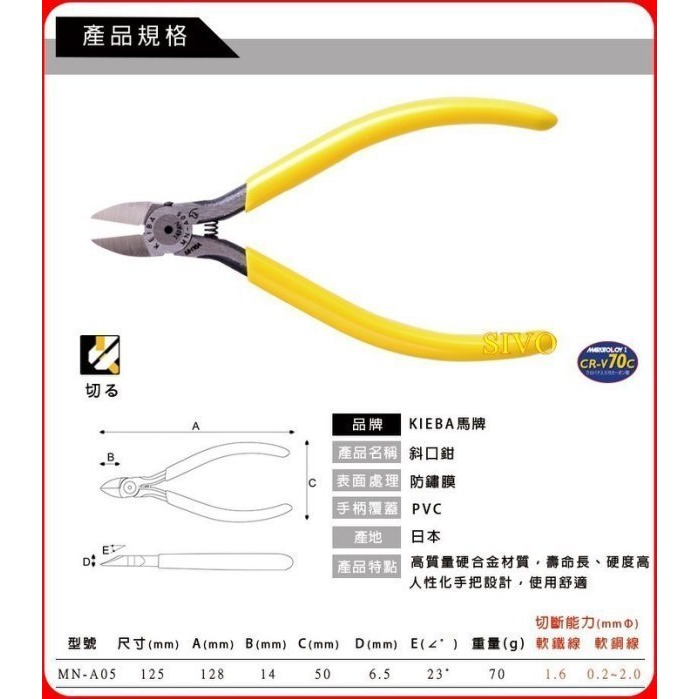 日本 KEIBA MN-A05 專業精密電子斜口鉗(黃柄)-細節圖3
